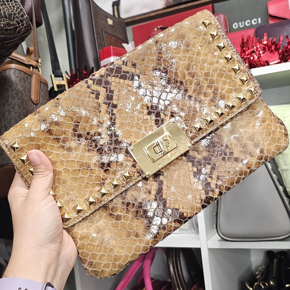 Michael Kors Studded Snake Print Convertable Clutch